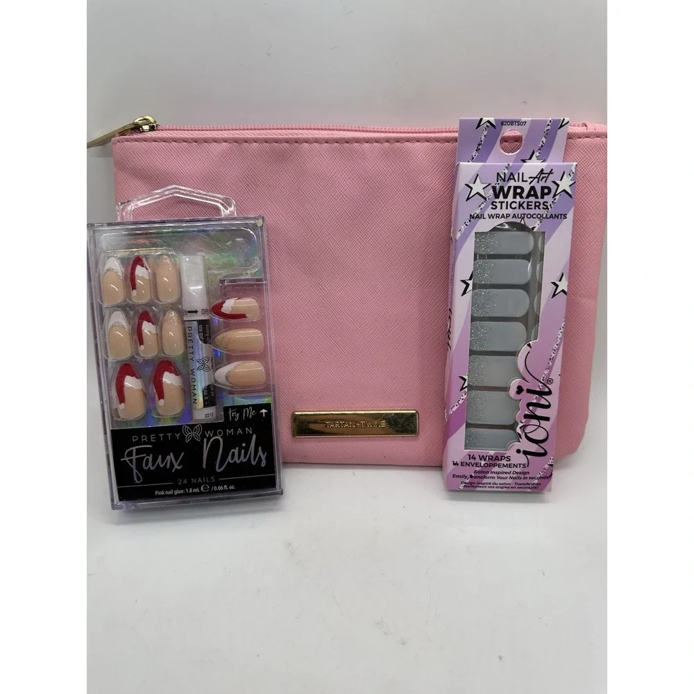 Tartan + Twine Pink Makeup Bag Press On Nails Nail Wrap Stickers Beauty‎ Lot